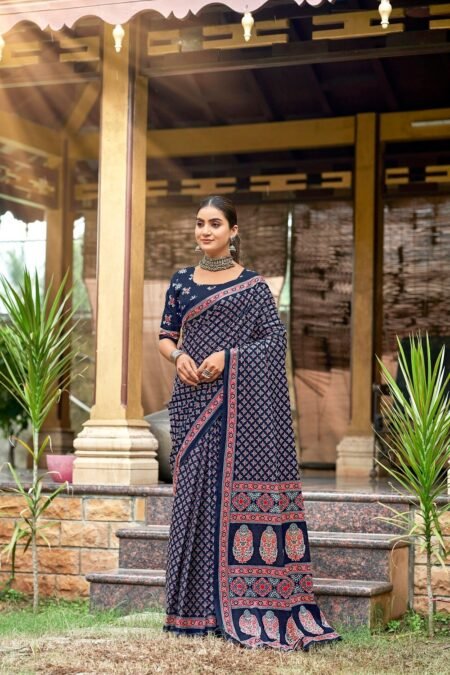 Malishka Export Cotton Printed Saree With Unstiched Blouse Piece