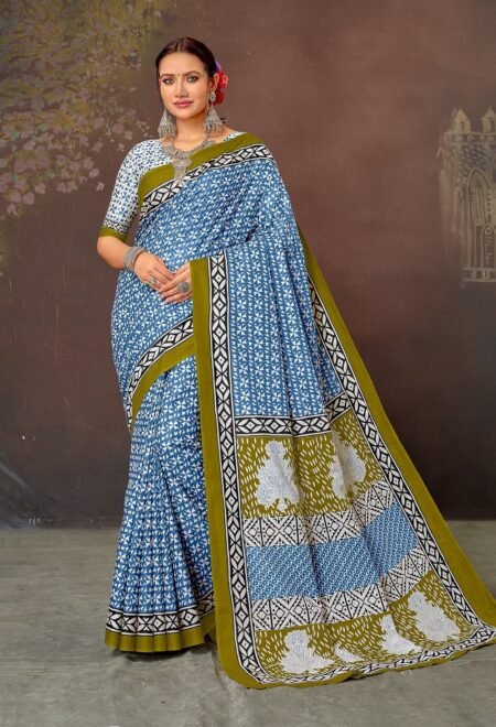 Malishka Export Cotton Printed Saree With Unstiched Blouse Piece
