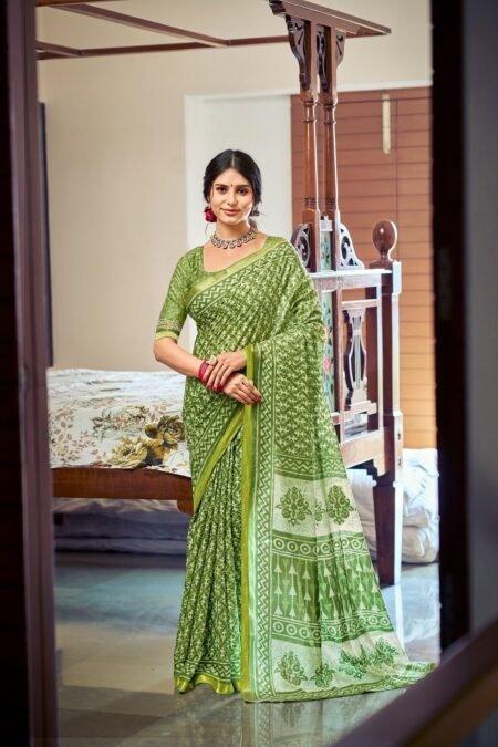 Malishka Export Cotton Printed Saree With Unstiched Blouse Piece