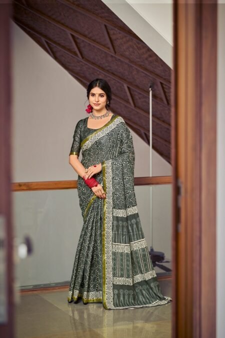 Malishka Export Cotton Printed Saree With Unstiched Blouse Piece
