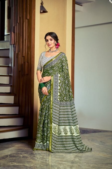 Malishka Export Cotton Printed Saree With Unstiched Blouse Piece