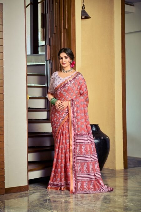 Malishka Export Cotton Printed Saree With Unstiched Blouse Piece