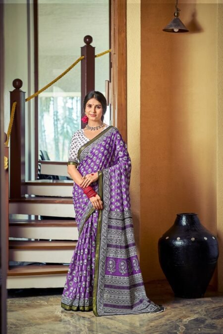 Malishka Export Cotton Printed Saree With Unstiched Blouse Piece
