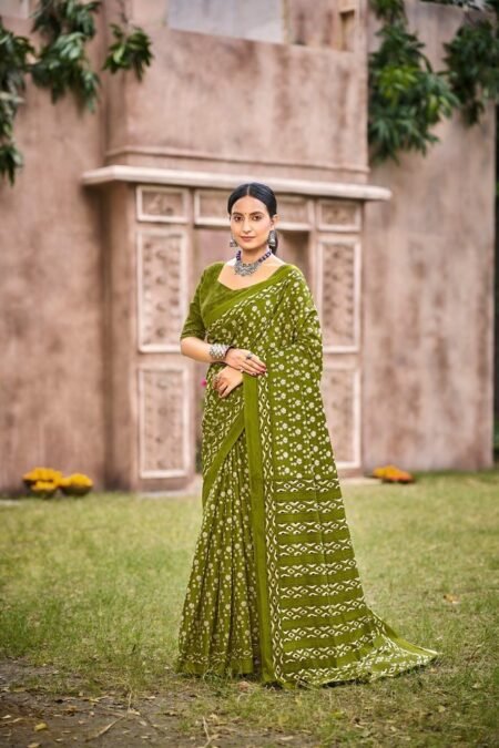 Malishka Export Cotton Printed Saree With Unstiched Blouse Piece