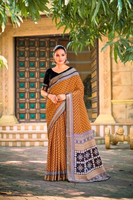 Malishka Export Cotton Printed Saree With Unstiched Blouse Piece