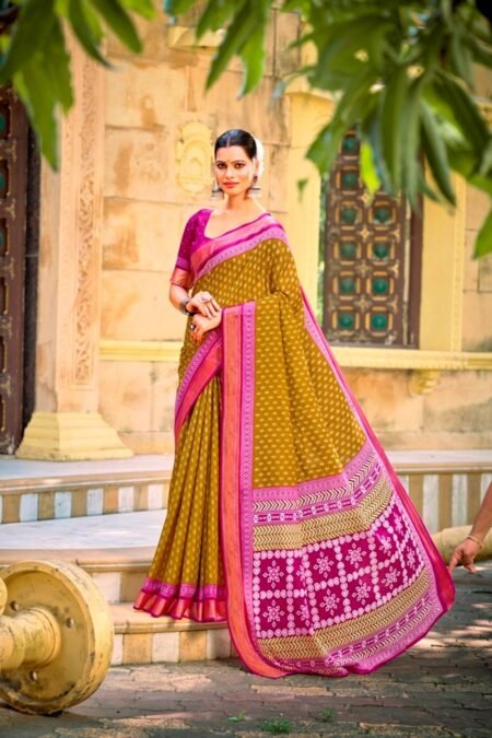 Malishka Export Cotton Printed Saree With Unstiched Blouse Piece