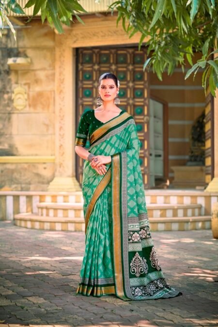 Malishka Export Cotton Printed Saree With Unstiched Blouse Piece
