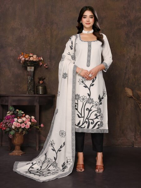 Women's Cotton Embroidery design Straight Kurta Pant With Dupatta