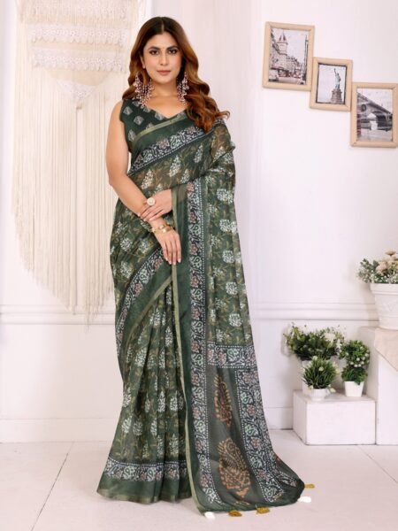 Chanderi Digital Print Saree With Unstiched Blouse Piece