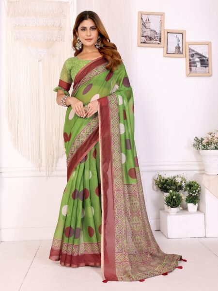 Chanderi Digital Print Saree With Unstiched Blouse Piece