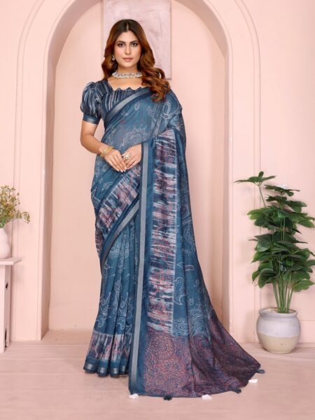 Chanderi Digital Print Saree With Unstiched Blouse Piece