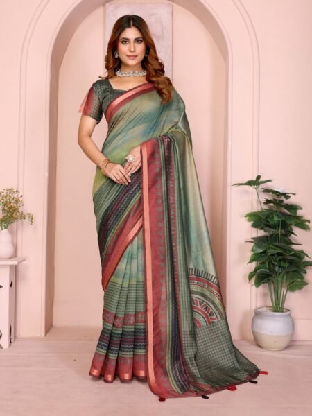 Chanderi Digital Print Saree With Unstiched Blouse Piece