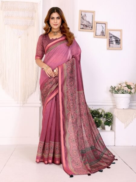 Chanderi Digital Print Saree With Unstiched Blouse Piece
