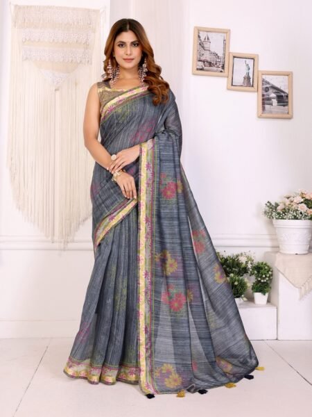 Chanderi Digital Print Saree With Unstiched Blouse Piece