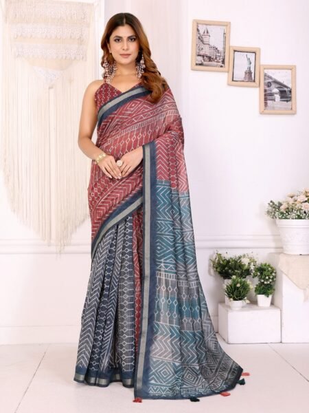 Chanderi Digital Print Saree With Unstiched Blouse Piece