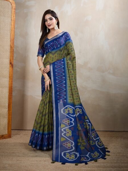 Chanderi Digital Print Saree With Unstiched Blouse Piece