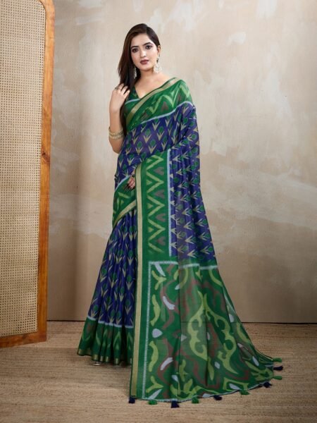 Chanderi Digital Print Saree With Unstiched Blouse Piece