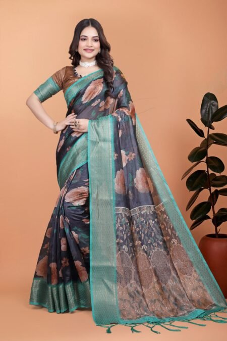 Cotton Printed Saree With Unstiched Blouse Piece