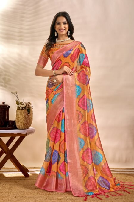 Silk Blend Woven Saree With Unstiched Blouse Piece