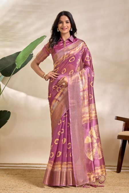 Silk Blend Tie-Dye Pattern Saree With Unstiched Blouse Piece