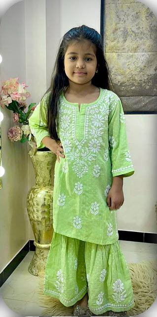 Girl's Rayon Embroidery Straight Kurta With Sharara