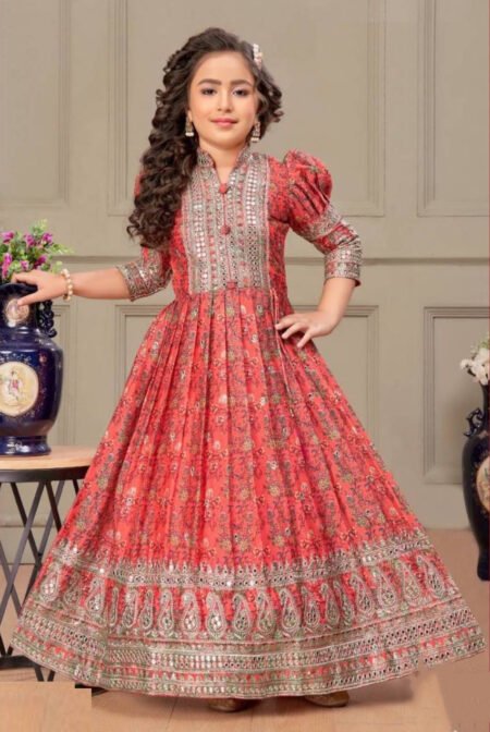 Girl's Chinon Silk Digital Print Anarkali Gown With Dupatta