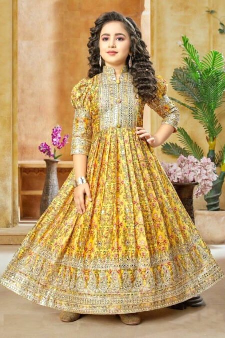 Girl's Chinon Silk Digital Print Anarkali Gown With Dupatta