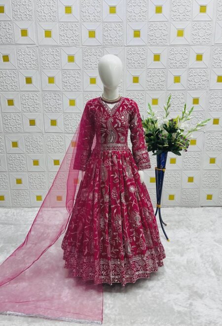 Girl's Faux Georgette Embroidery Anarkali Gown With Dupatta