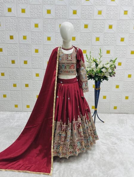 Girl's Maroon Vichitra Embroidery Lehenga Choli