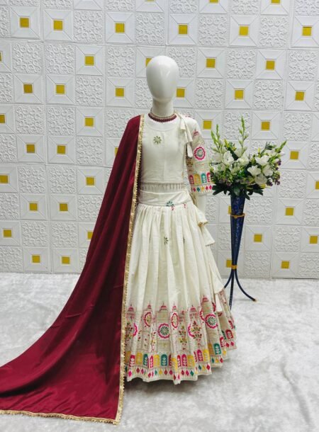 Girl's Chinon Silk Embroidery Straight Kurta Sharara With Dupatta