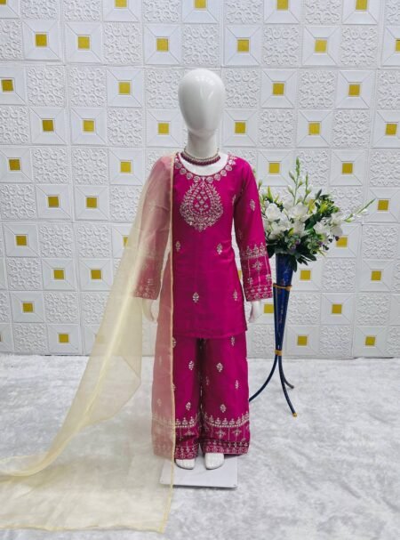 Girl's Crepe Embroidery Straight Kurta Pant With Dupatta