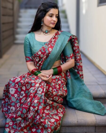 Chanderi Cotton Kalamkari Saree With Unstiched Blouse Piece