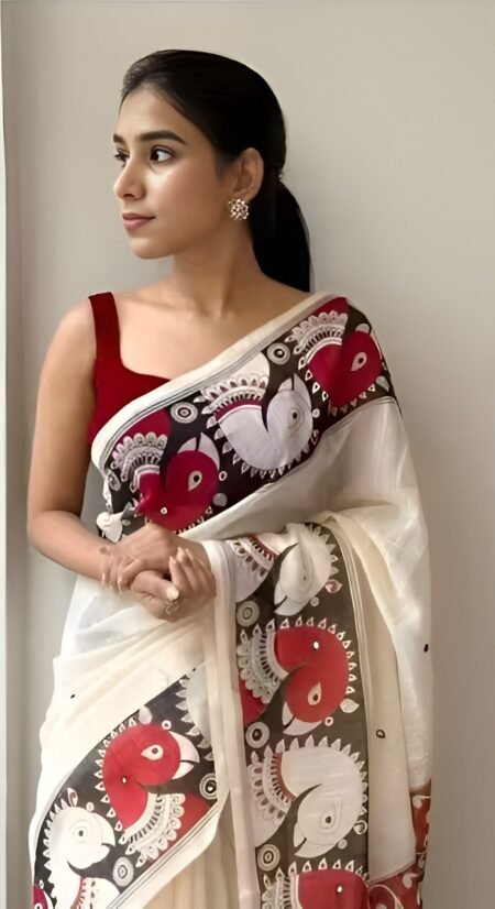 Chanderi Cotton Digital Print Saree With Unstiched Blouse Piece