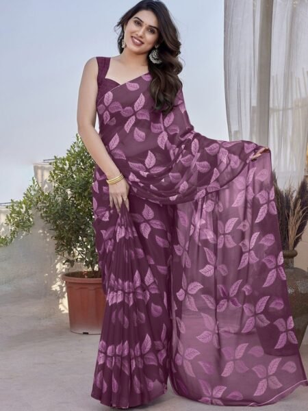Soft Chiffon Floral Print Saree With Unstiched Blouse Piece