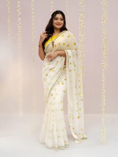 Linen Cotton Digital Print Saree With Unstiched Blouse Piece