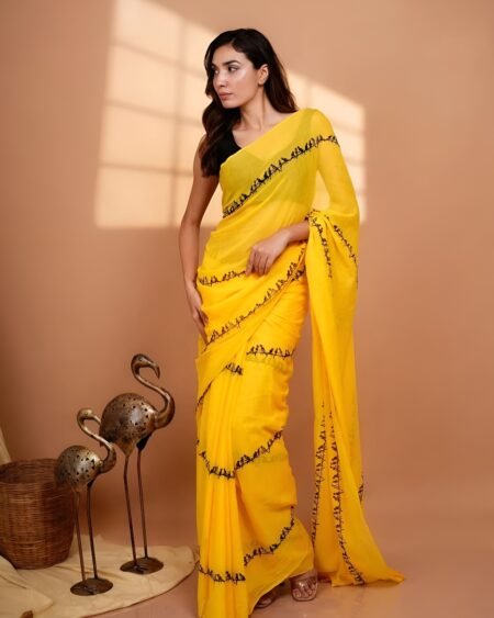 Linen Cotton Digital Print Saree With Unstiched Blouse Piece