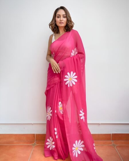 Linen Cotton Digital Print Saree With Unstiched Blouse Piece