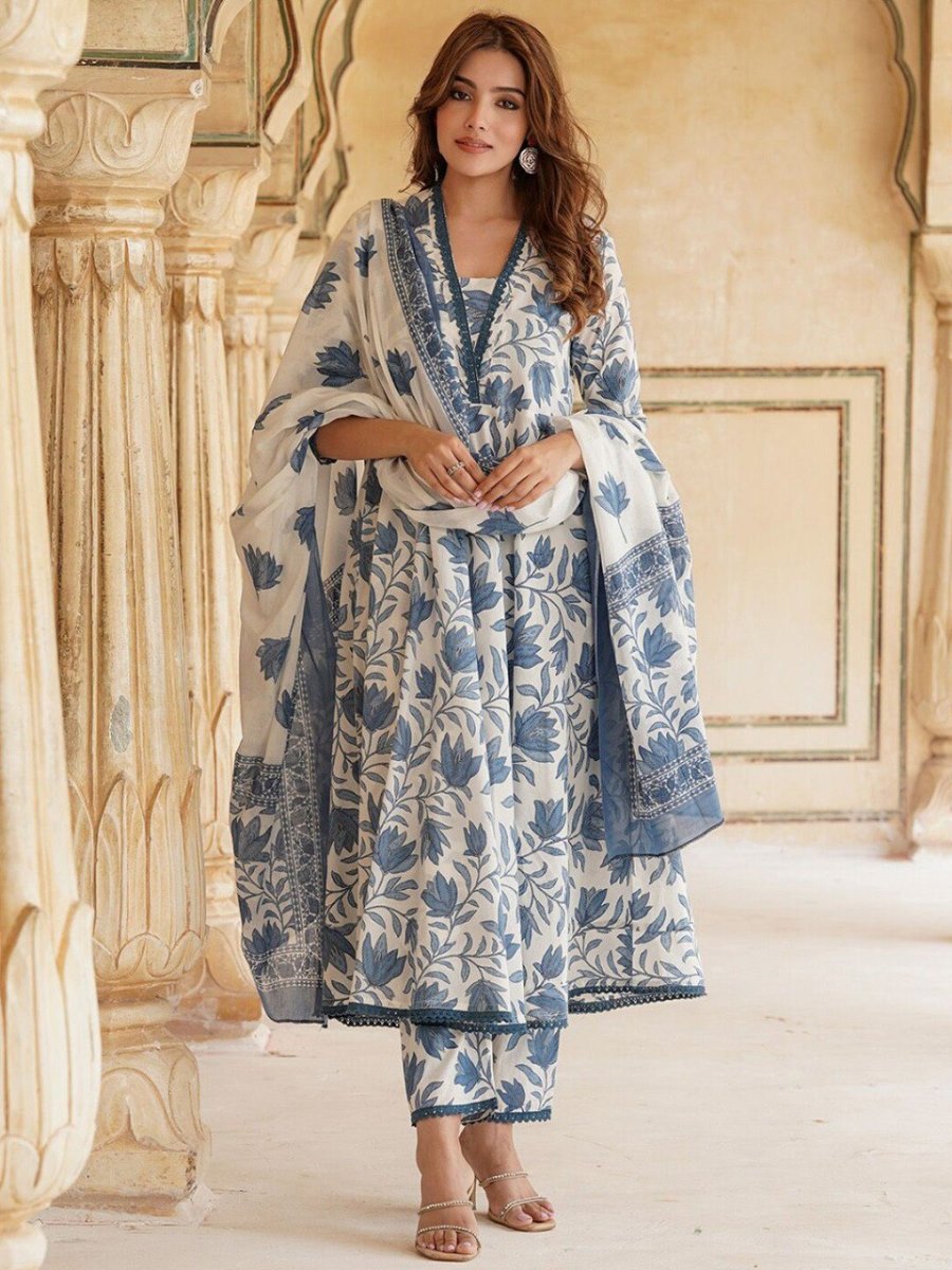 Women's Rayon Printed Anarkali Kurta Pant With Dupatta
