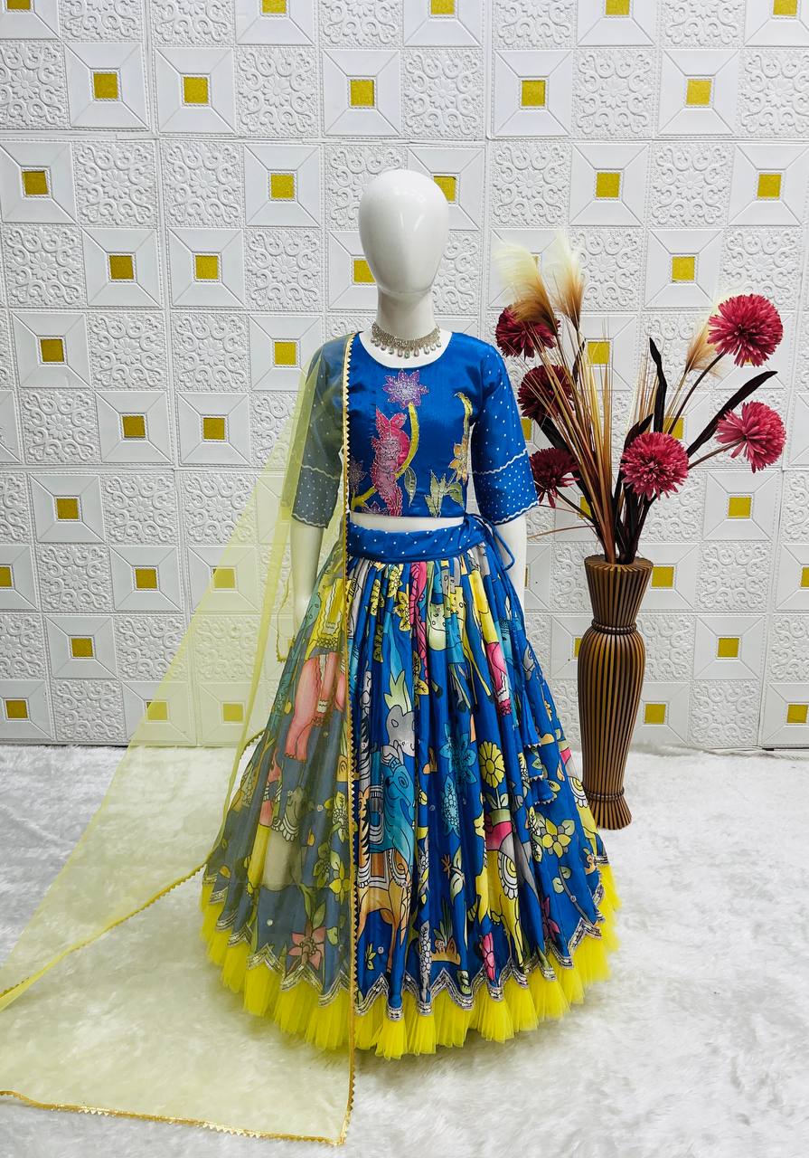 Girl's Chinon Silk Embroidery Lehenga Choli With Dupatta