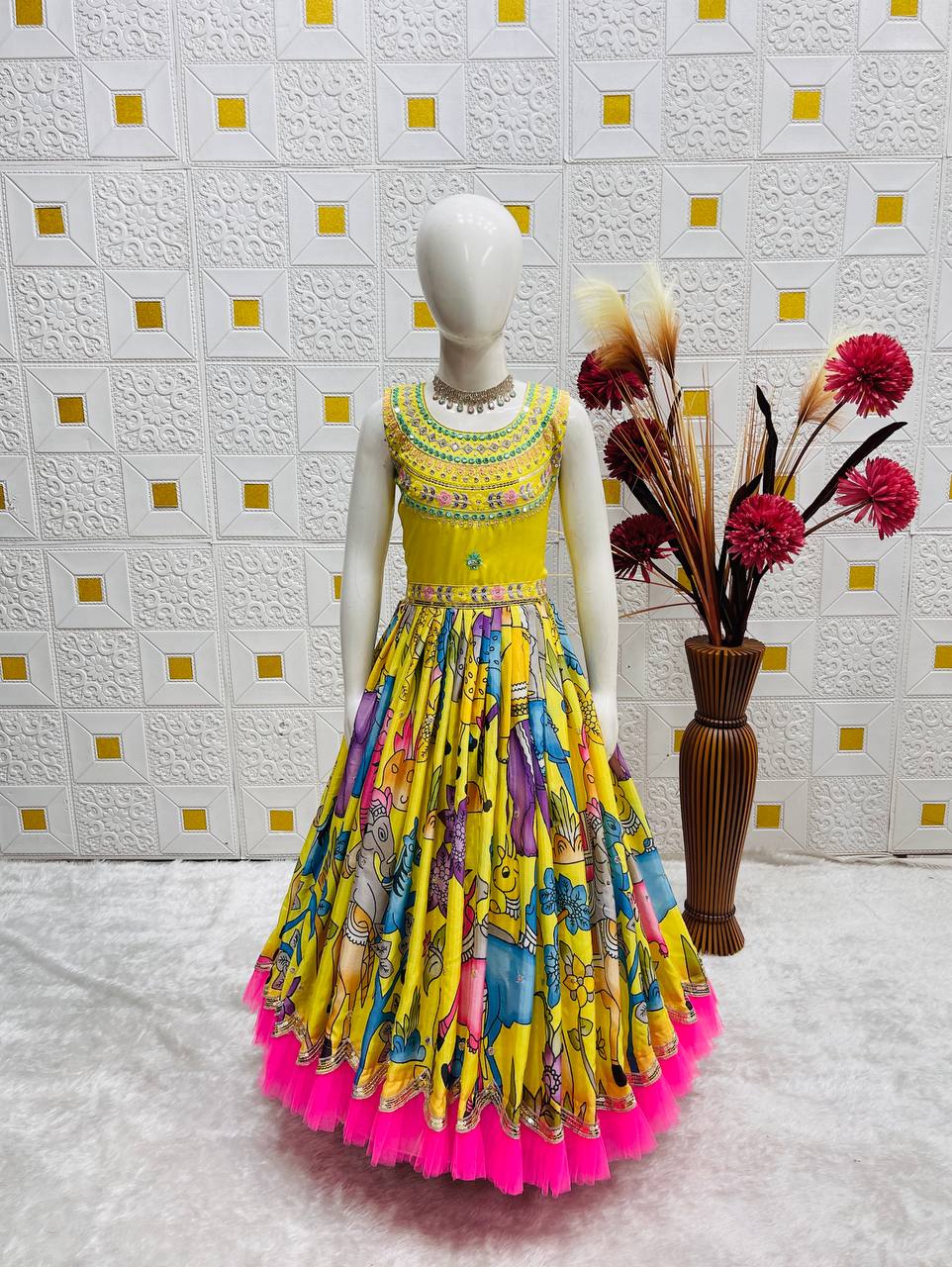 Girl's Chinon Embroidery Gown With Dupatta