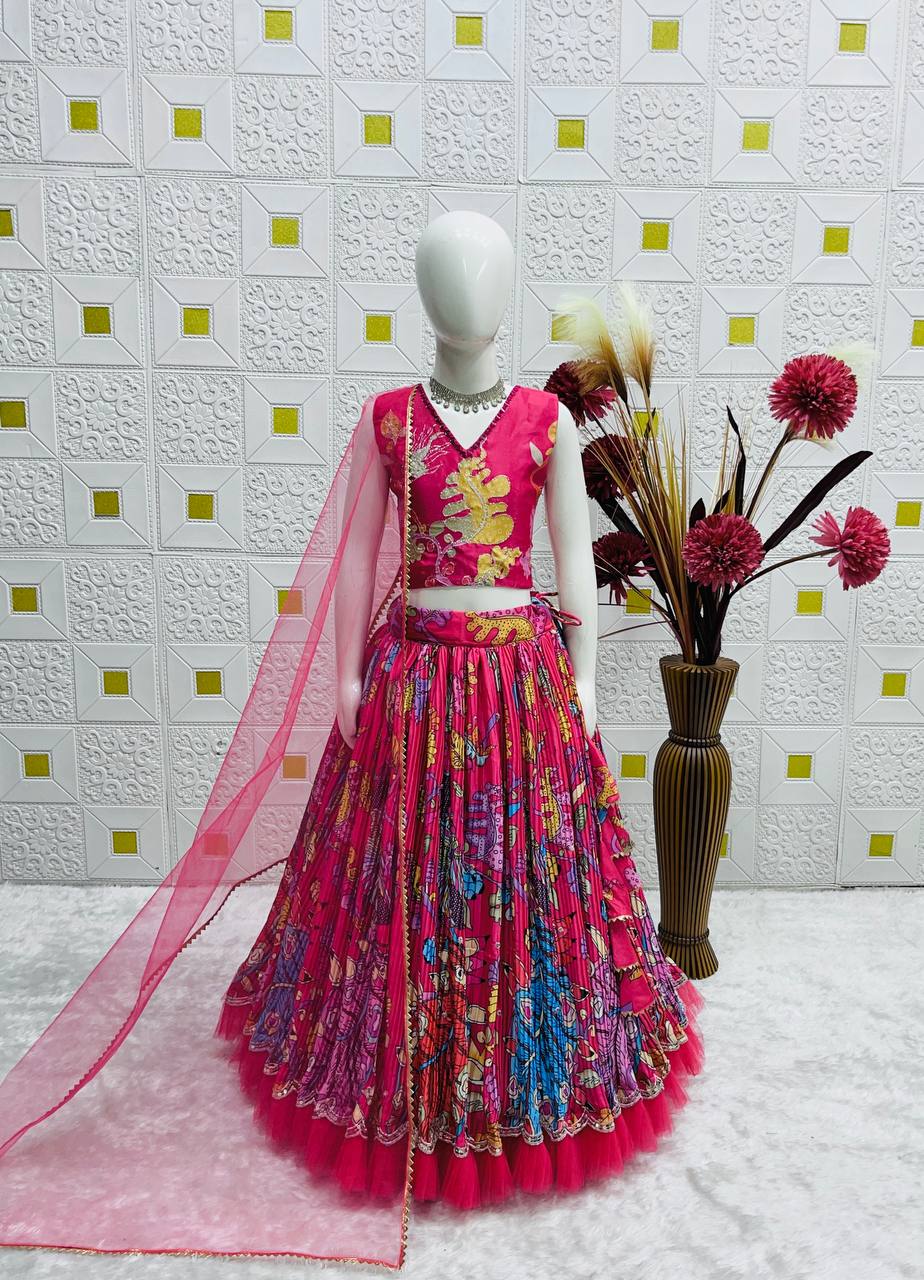 Girl's Crepe Embroidery Lehenga Choli With Dupatta