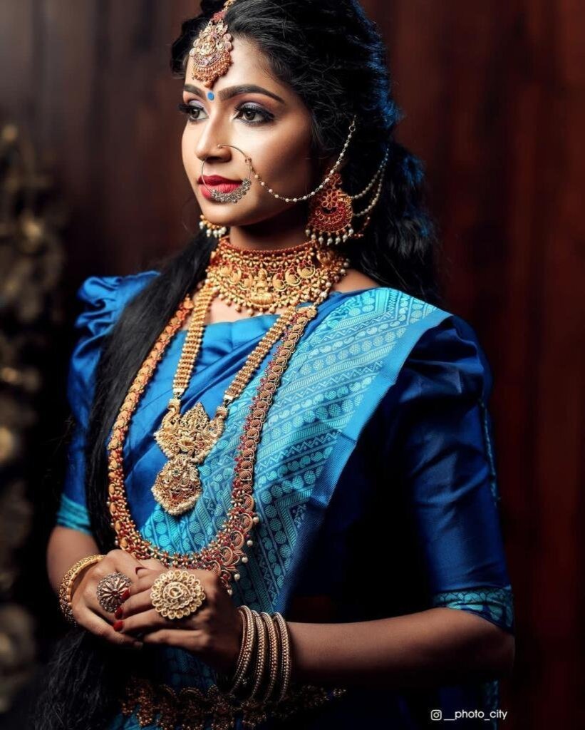 Malishka Export Jacquard Lichi Silk Blue Saree With Unstiched Blouse Piece