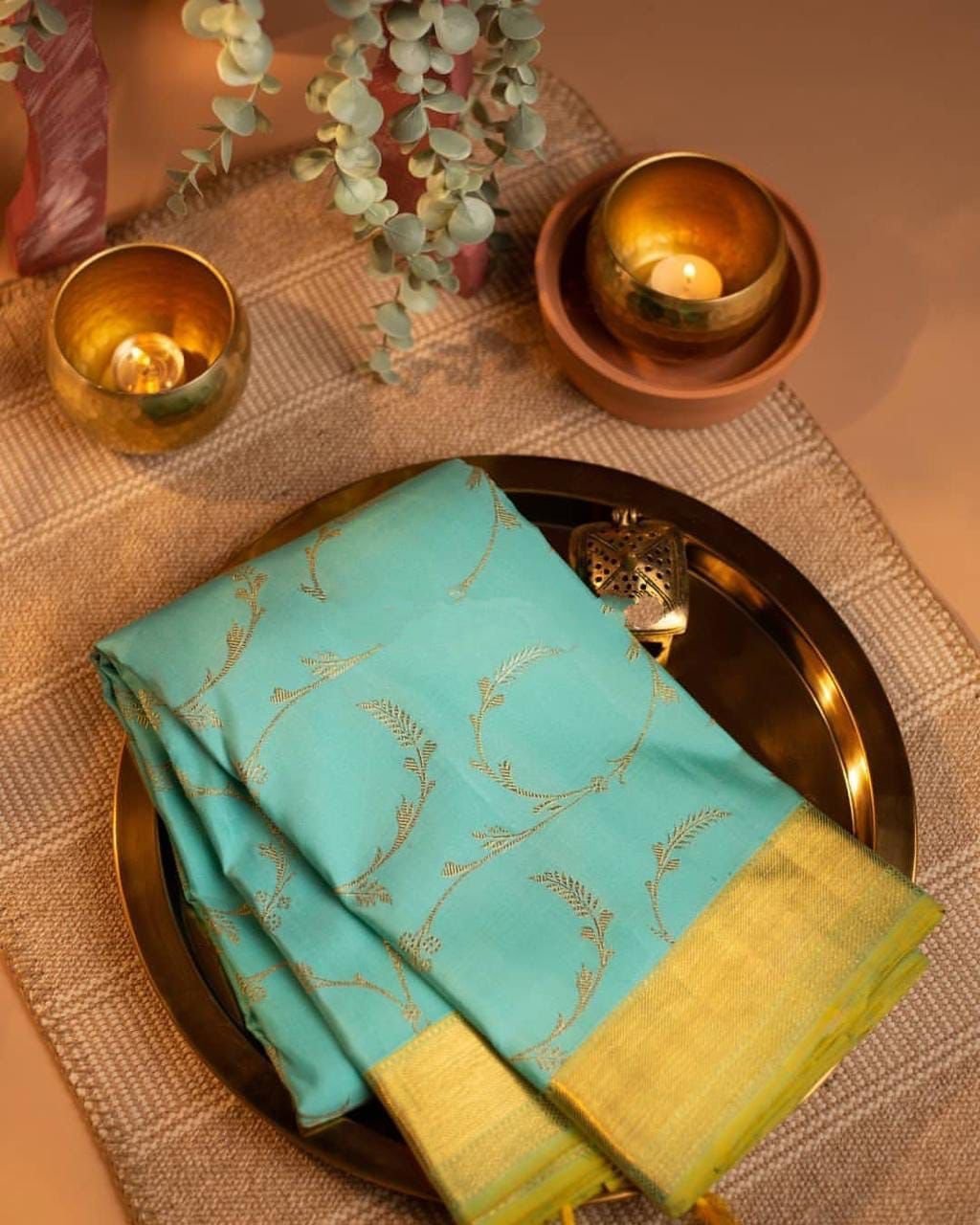 Malishka Export Jacquard Lichi Silk Pista Saree With Unstiched Blouse Piece