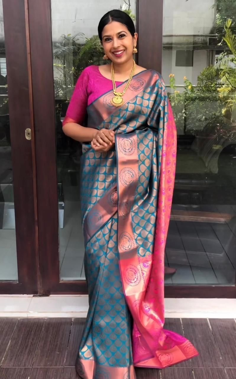 Malishka Export Jacquard Lichi Silk Sky Blue Saree With Unstiched Blouse Piece
