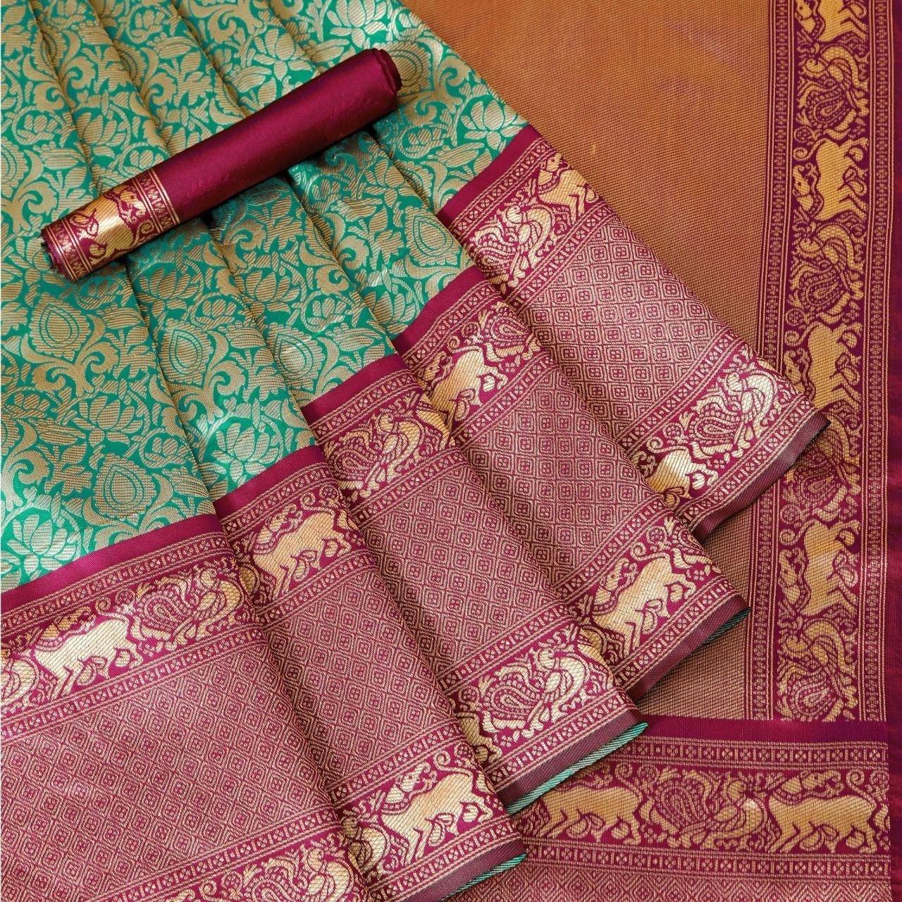 Malishka Export Jacquard Lichi Silk Sky Blue Saree With Unstiched Blouse Piece