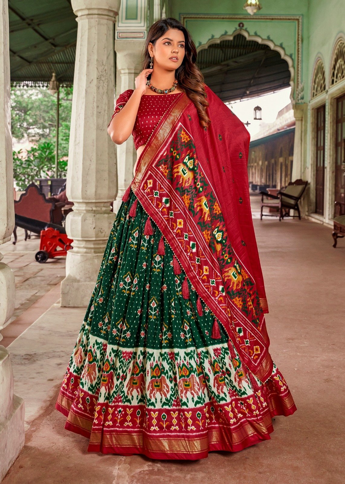 Malishka Export Womens Green Dola Silk With Foil Print Lehenga Choli Set