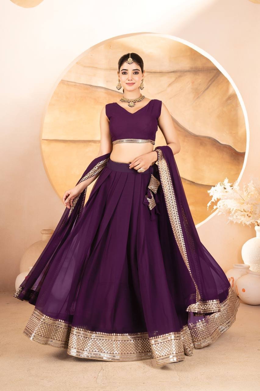 Avantini Women's Maroon Faux Georgette With Embroidered  Lehenga Choli Set