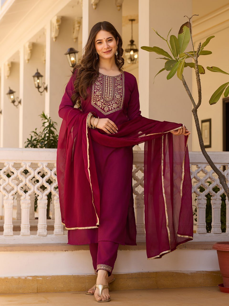 Avantini Women's Beige Rayon Embroidered Straight Kurta Pant With Dupatta