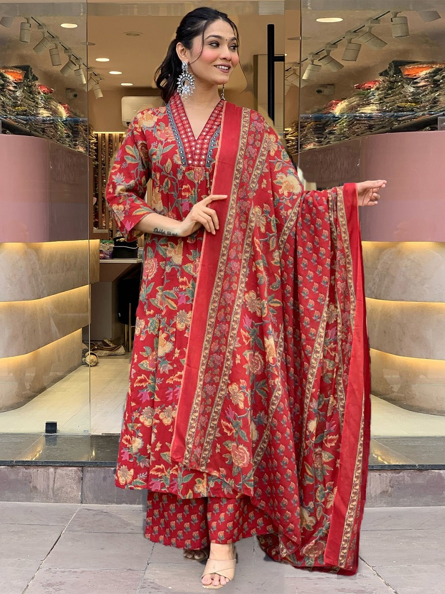 Women's Viscose Printed Anarkali Kurta Plazzo With Dupatta