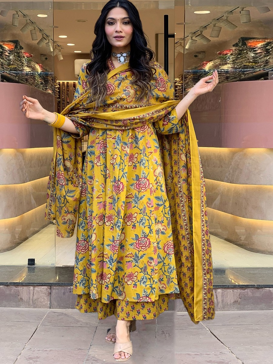 Women's Viscose Printed Anarkali Kurta Plazzo With Dupatta